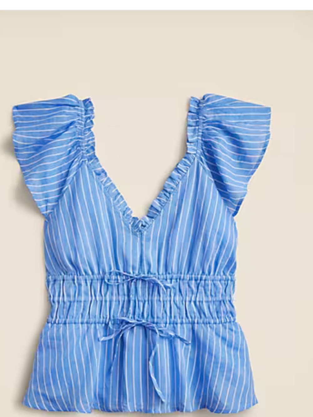 J. Crew Factory Blue and White Striped Ruffle Sleeve Tank